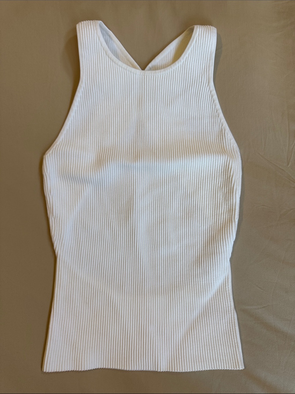 Aritzia Sculpt Knit White Ribbed High-Neck Tank